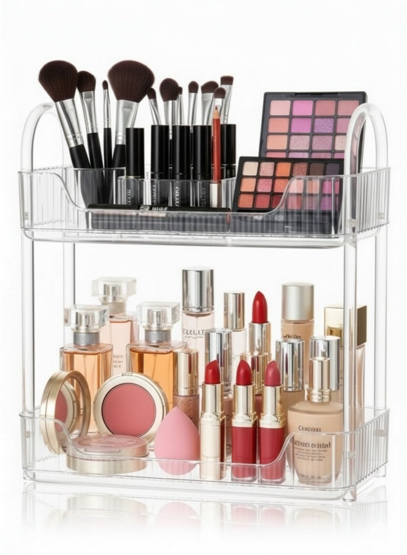 Multi-Functional 2-Tier Clear Acrylic Makeup Organizer – Cosmetic and Skincare Storage Rack for Perfumes, Creams, Serums, and Beauty Bottles – Space-Saving Elegant Vanity Organizer – Durable, Easy-to-Clean, Modern Design for Bathroom, Bedroom, and Countertops 30*17 cm - Image 1